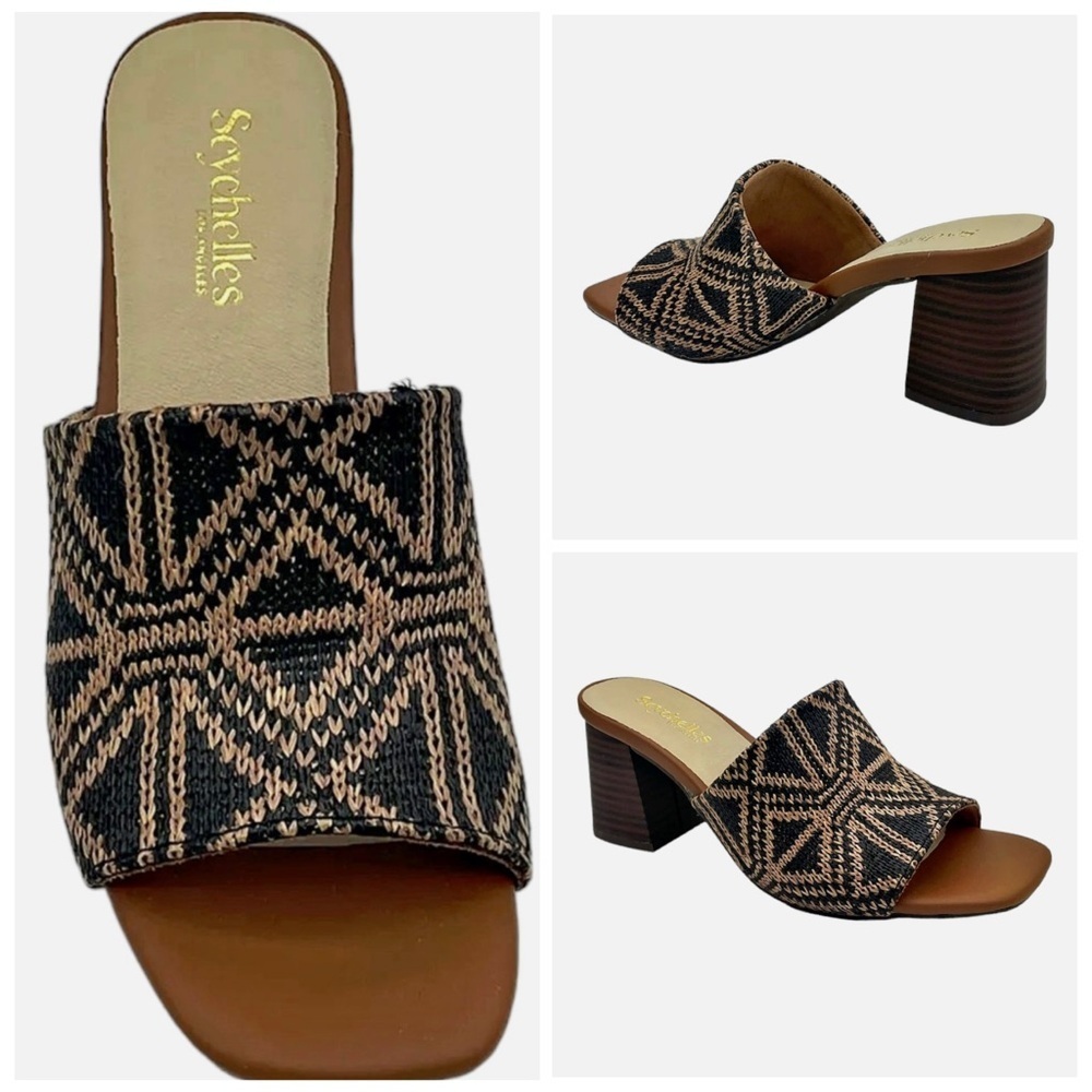 NWT Seychelles Adapt Raffia Black & Brown Slip On Sandal